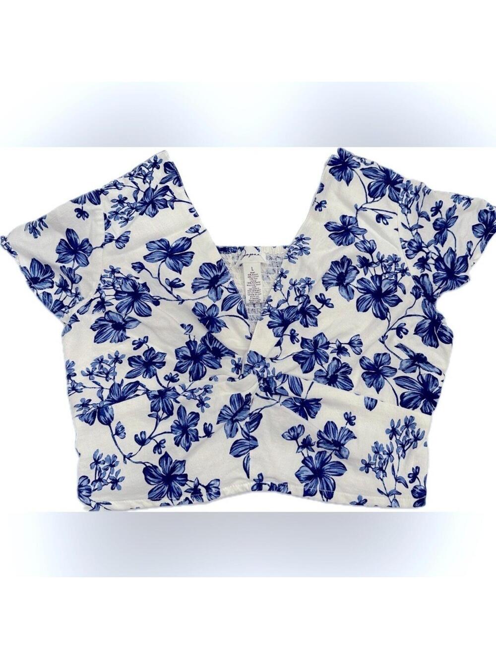 Japna Floral Ruched Cropped Top Size L EUC